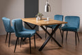 Rustic Oak Dining Table Table Set 4 Blue Velvet Chairs