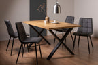 Rustic Oak 160cm Dining Set 4 Dark Grey Leather Chairs