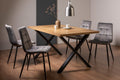 Rustic Oak Dining Table Set 4 Grey Velvet Fabric Chairs