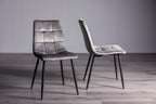 Rustic Oak Dining Table Set 4 Grey Velvet Fabric Chairs - Home Furniture Interiors