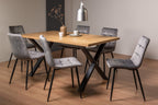 Rustic Oak Dining Table Set X Legs 6 Grey Velvet Chairs
