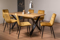 Rustic Oak Dining Table Set 6 Yellow Velvet Fabric Chairs