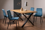 Oak Dining Table Set 4 Blue Velvet Dining Chairs