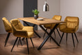 Rustic Oak Dining Table Set 4 Yellow Velvet Chairs X Legs