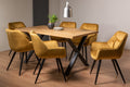Oak Rectangular Dining Table Set 6 Yellow Velvet Chairs