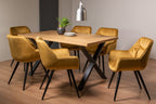 Oak Rectangular Dining Table Set 6 Yellow Velvet Chairs