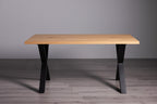 Rustic Oak Dining Table Set 6 Blue Velvet Fabric Chairs - Home Furniture Interiors