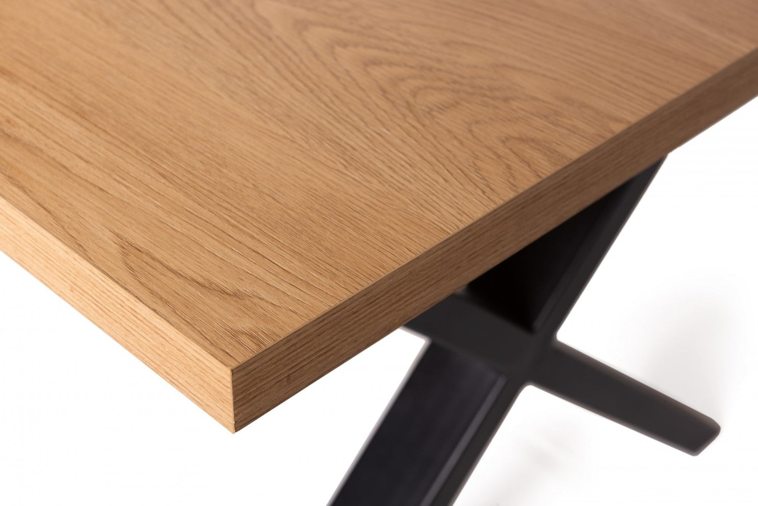 Rustic Oak Top Dining Table X Shape Black Metal Legs - Home Furniture Interiors