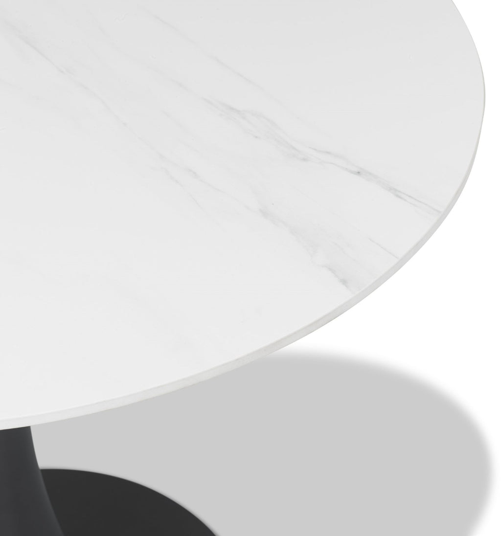 Matte White Sintered Stone Top Round Dining Table - Home Furniture Interiors