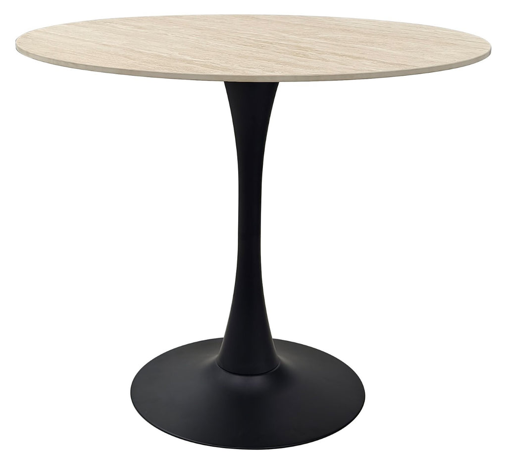 Beige Marble Effect Circular Bistro Table Black Base - Home Furniture Interiors