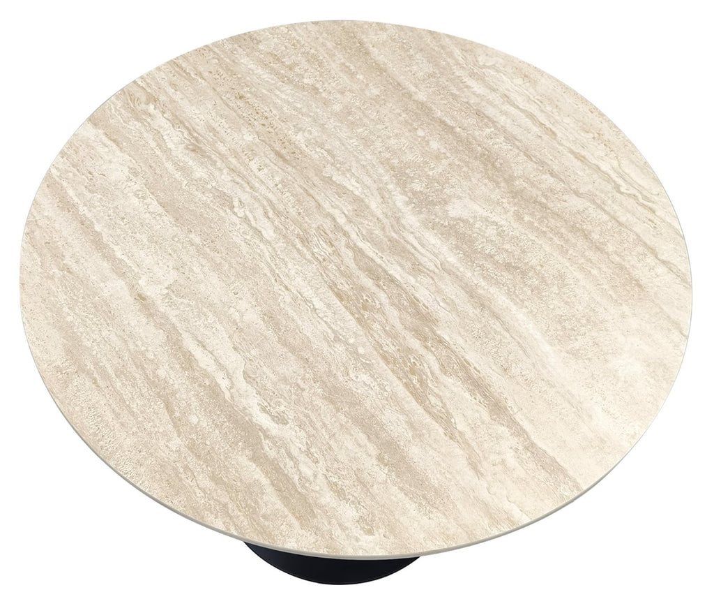 Beige Marble Effect Circular Bistro Table Black Base - Home Furniture Interiors