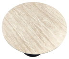 Beige Marble Effect Circular Bistro Table Black Base - Home Furniture Interiors