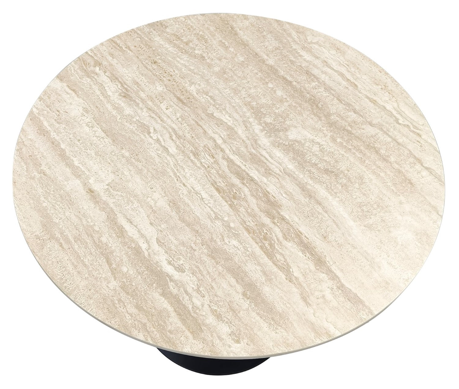 Beige Marble Effect Circular Bistro Table Black Base - Home Furniture Interiors