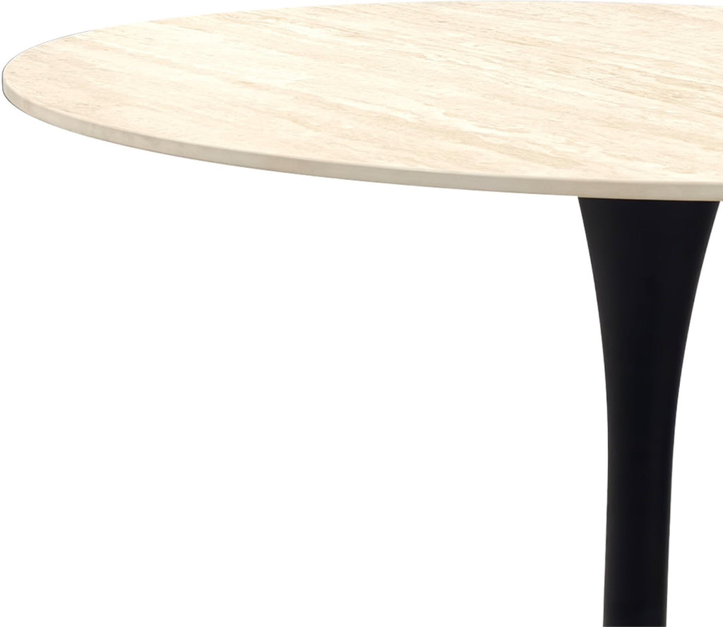 Beige Marble Effect Circular Bistro Table Black Base - Home Furniture Interiors