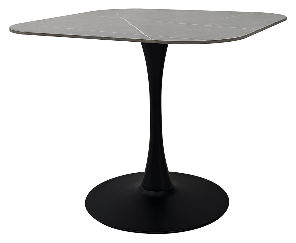 Grey Sintered Stone 90cm Square Bistro Table with Black Base