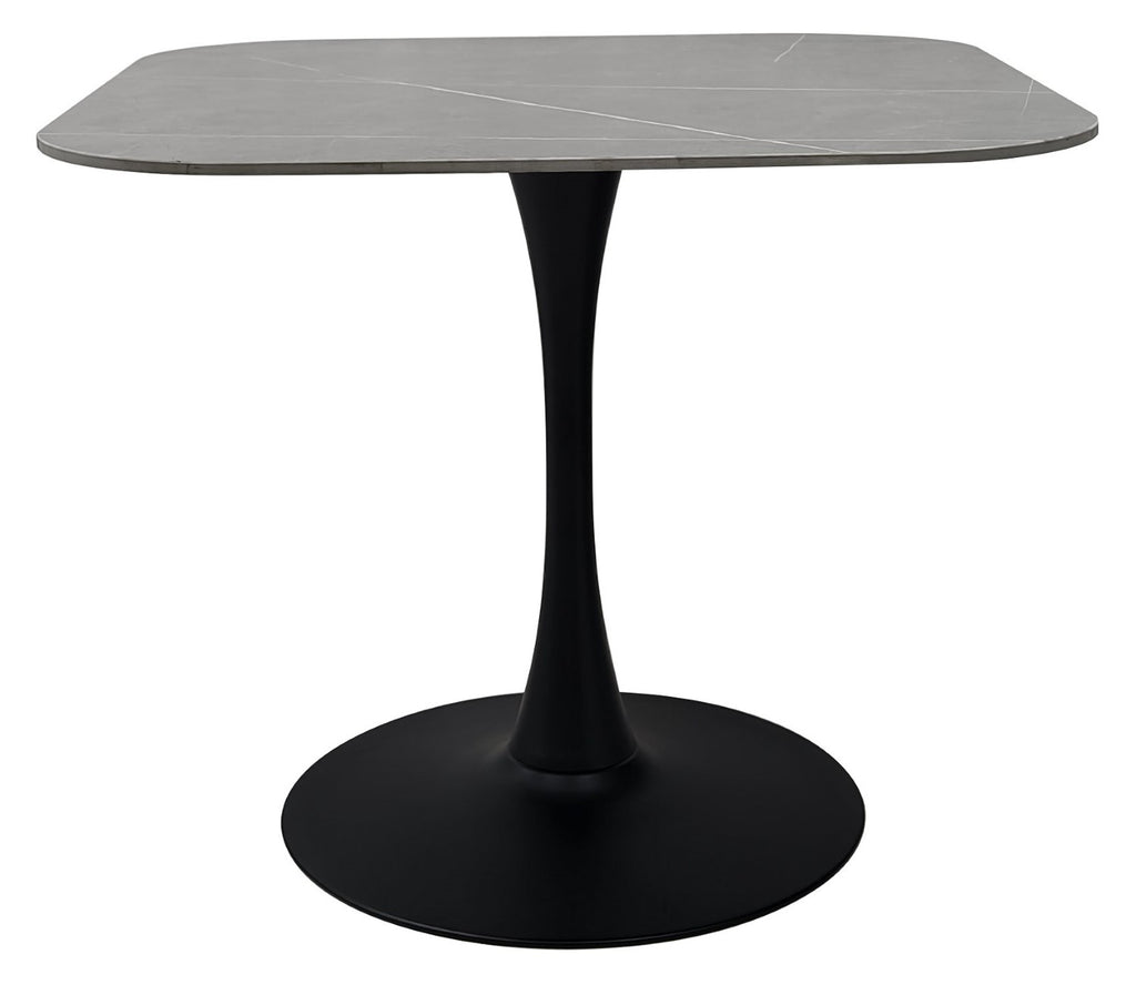 Grey Sintered Stone 90cm Square Bistro Table with Black Base - Home Furniture Interiors