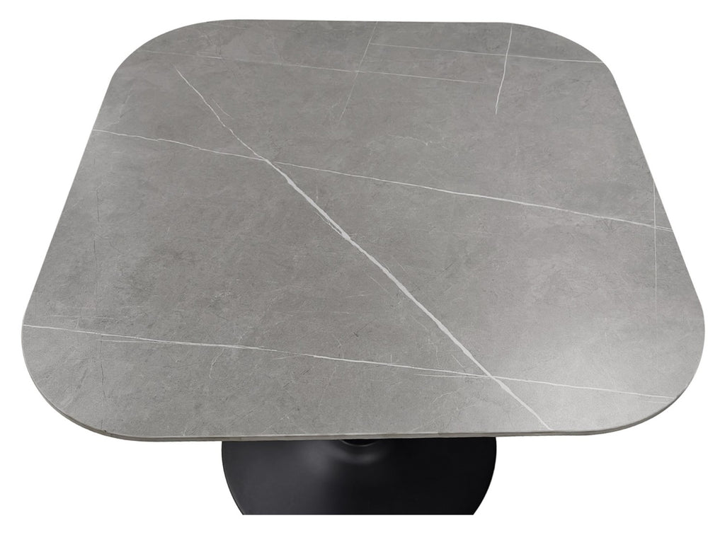Grey Sintered Stone 90cm Square Bistro Table with Black Base - Home Furniture Interiors