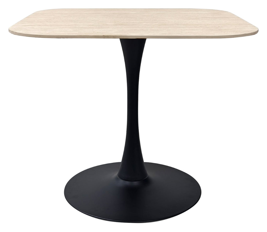 Beige Stone Topped Square Bistro Table with Pedestal Base - Home Furniture Interiors