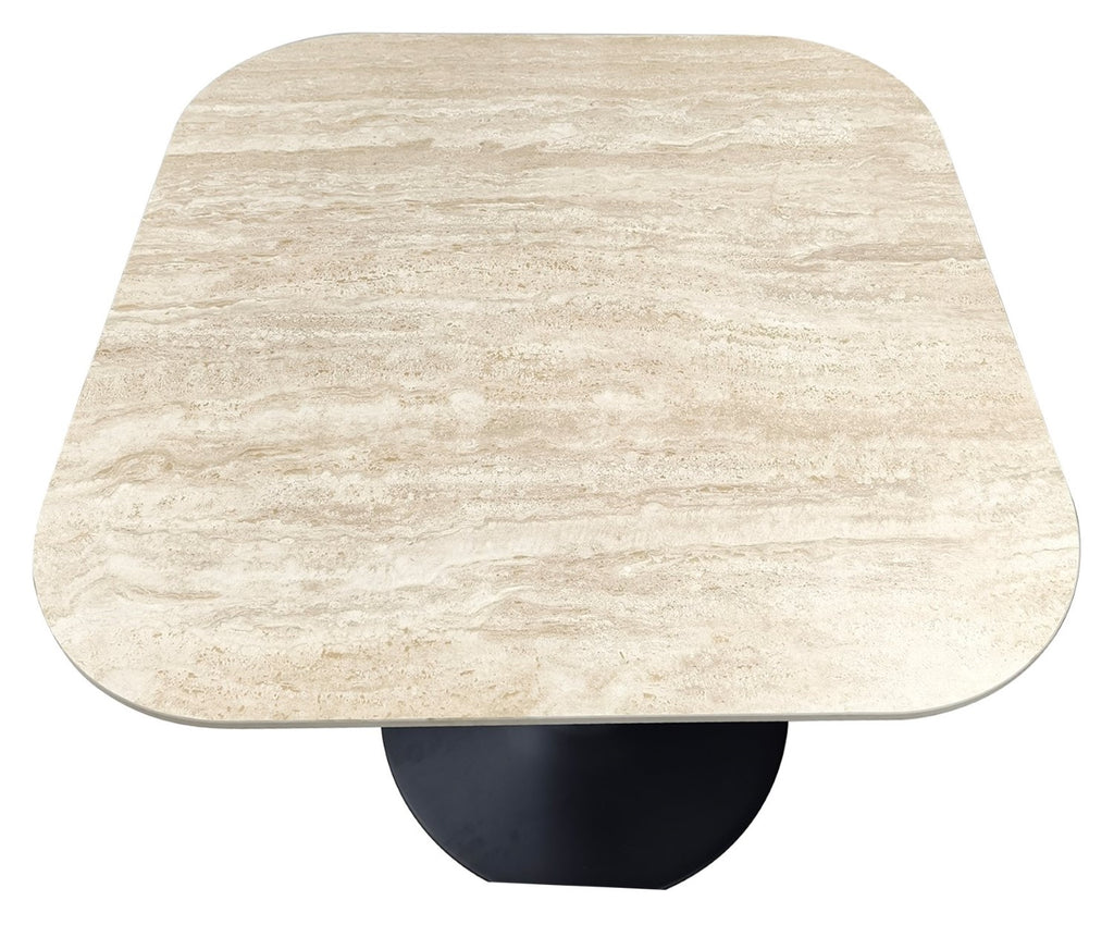 Beige Stone Topped Square Bistro Table with Pedestal Base - Home Furniture Interiors