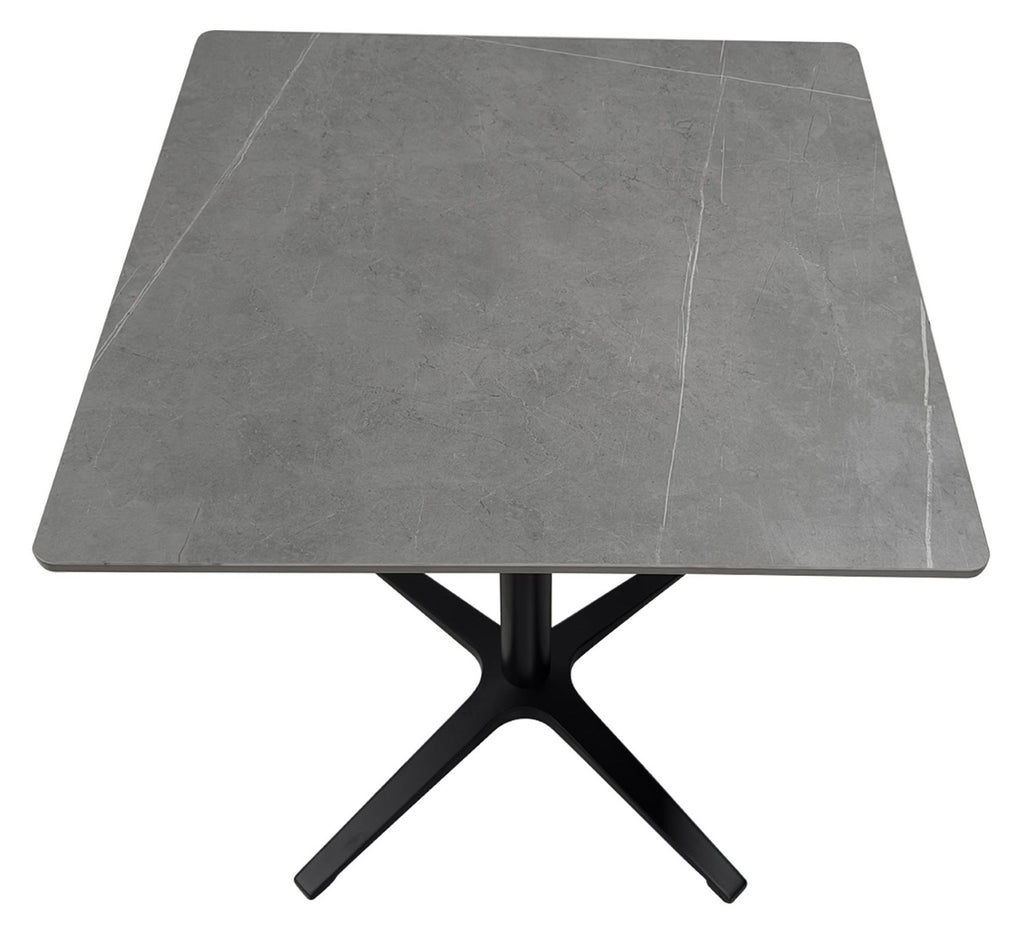 Grey Marble Effect Square Bistro Table with Black Base - Home Furniture Interiors