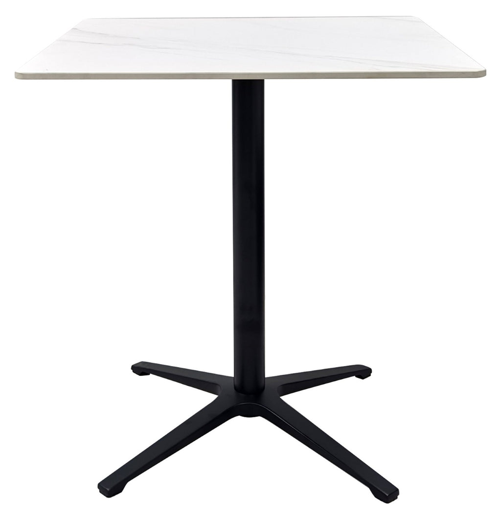 White Marble Effect Square Bistro Table with Black Base - Home Furniture Interiors