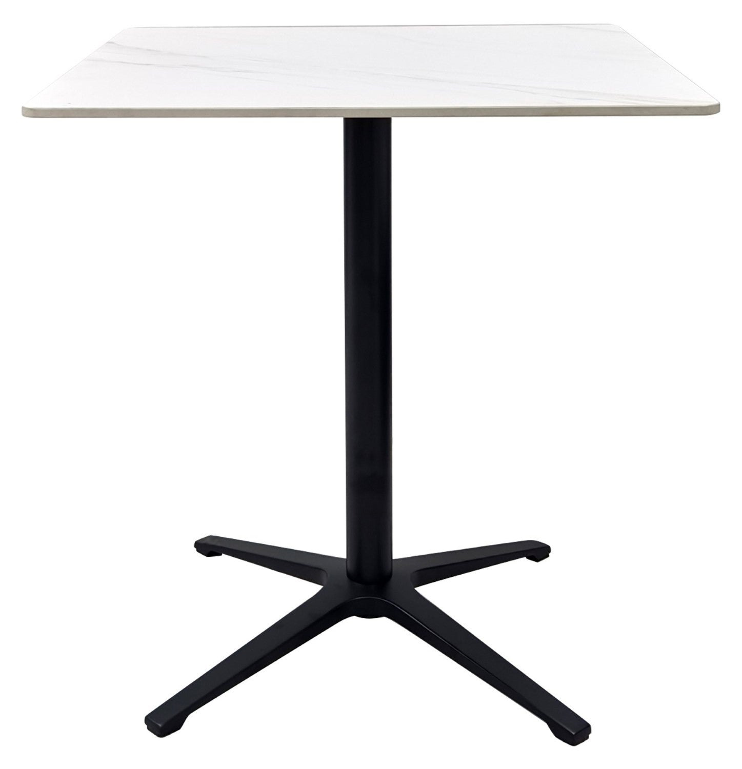White Marble Effect Square Bistro Table with Black Base - Home Furniture Interiors