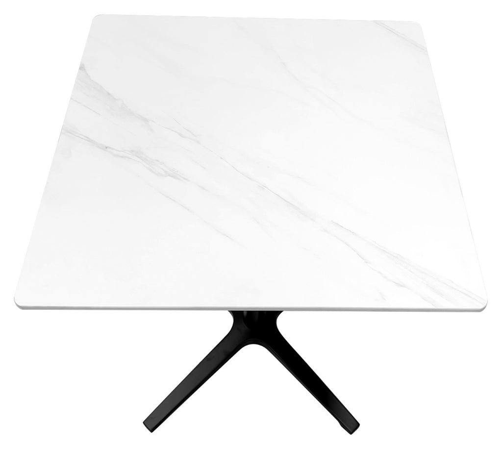 White Marble Effect Square Bistro Table with Black Base - Home Furniture Interiors