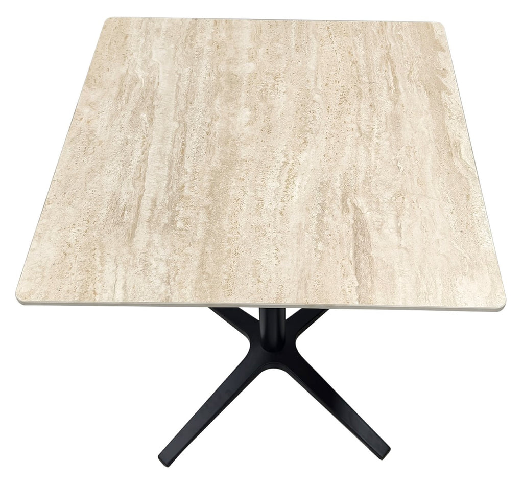 Beige Mable Effect Square Bistro Table with Black Base - Home Furniture Interiors