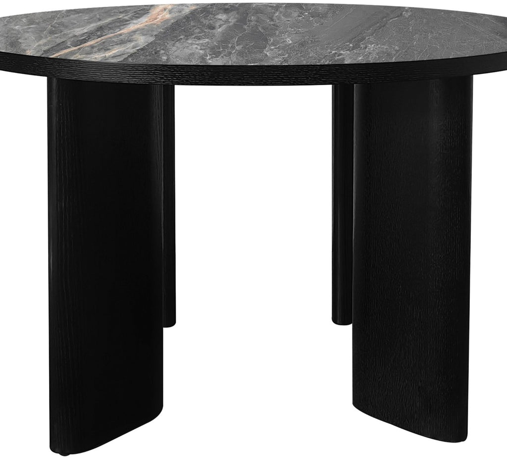 Gloss Grey Marble Effect Round Dining Table 125cm Diameter - Home Furniture Interiors