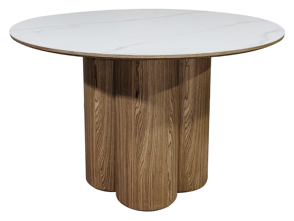 Matt White Marble Effect Round Dining Table 120cm Diameter - Home Furniture Interiors