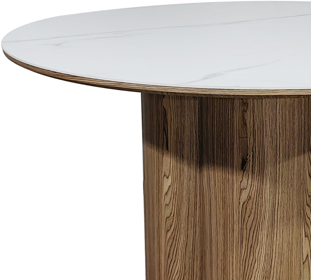 Matt White Marble Effect Round Dining Table 120cm Diameter - Home Furniture Interiors