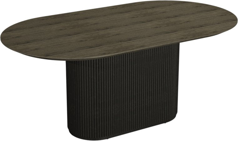 Grey Oak Large Oval 1.8m Dining Table Black Pedestal Base