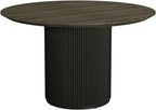 Grey Oak Round Dining Table with Black Pedestal Base - Home Furniture Interiors