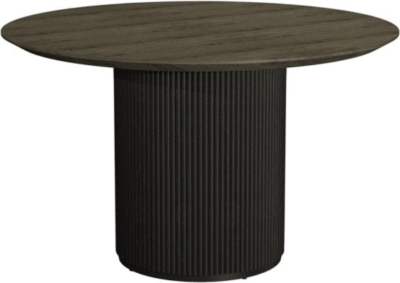 Grey Oak Round Dining Table with Black Pedestal Base - Home Furniture Interiors