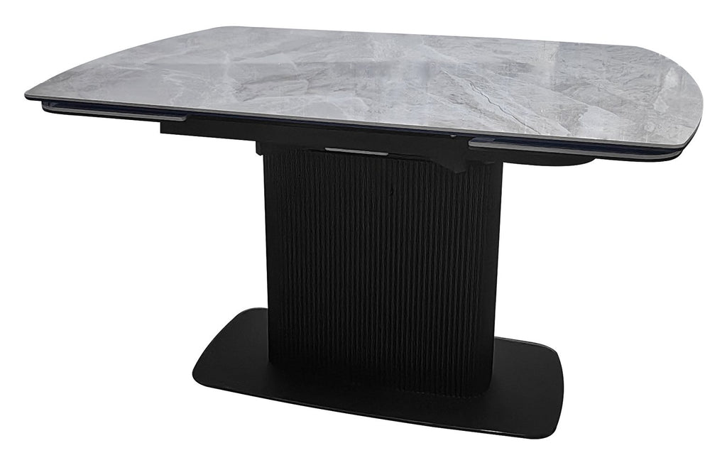 Light grey gloss marble effect large extending dining table by Bentley Designs, showcasing its elegant surface and modern design.