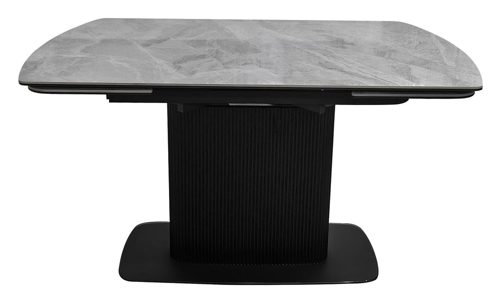 Light grey gloss marble effect large extending dining table by Bentley Designs, showcasing its sleek surface and spacious design.