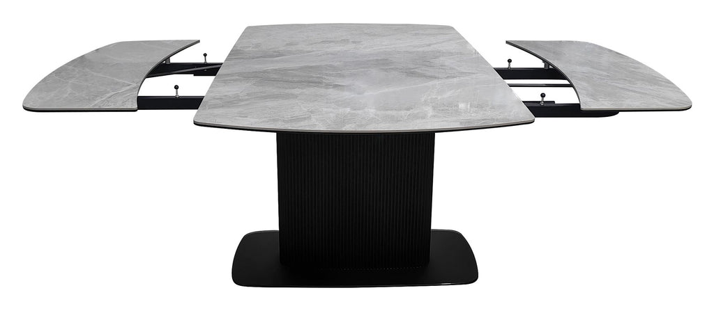 Light grey gloss marble effect large extending dining table by Bentley Designs with sleek modern design.