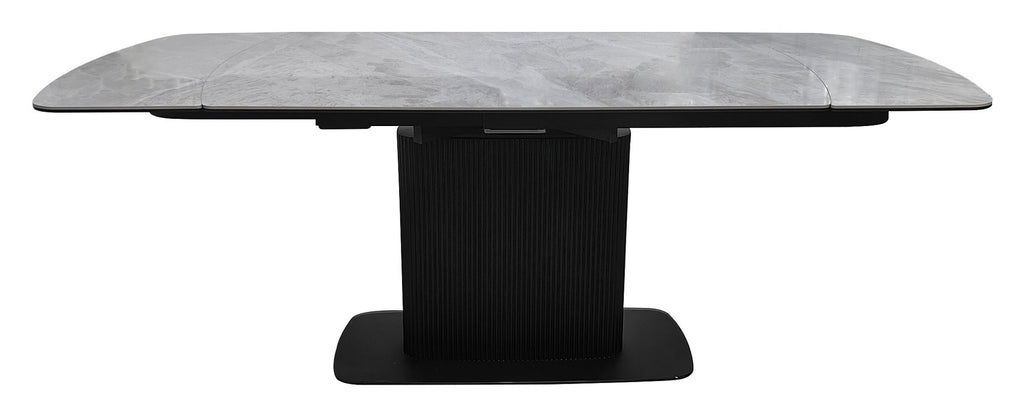 Light grey gloss marble effect large extending dining table by Bentley Designs, showcasing its elegant surface and modern design.