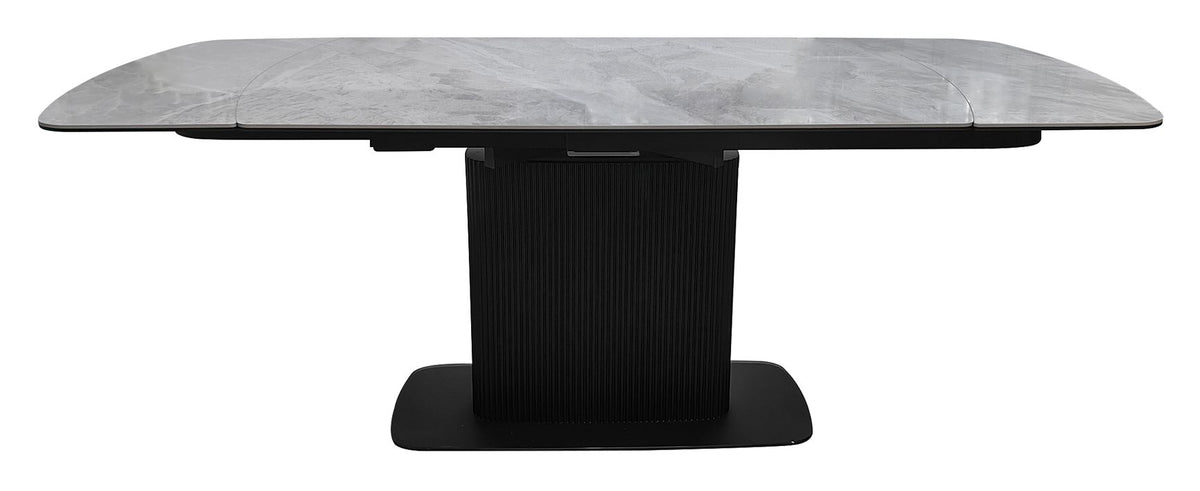 Light grey gloss marble effect large extending dining table by Bentley Designs, showcasing its elegant surface and modern design.