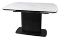 White gloss marble effect large extending Bentley Designs dining table with sleek surface and modern style.