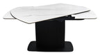 White gloss marble effect Bentley Designs large extending dining table set up in a modern dining room.