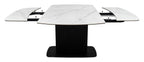White gloss marble effect large extending dining table by Bentley Designs, showcasing sleek surface and sturdy wooden legs.