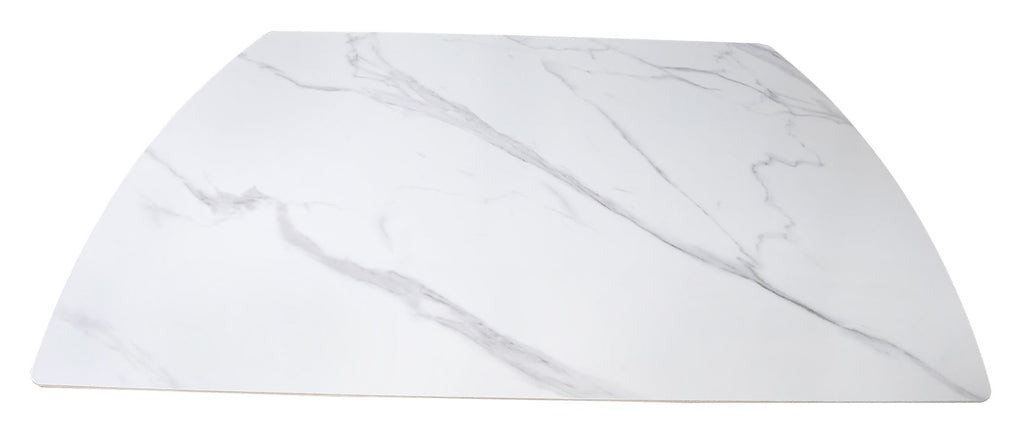 White gloss marble effect large extending Bentley Designs dining table with sleek surface and sturdy legs, ideal for modern dining rooms.