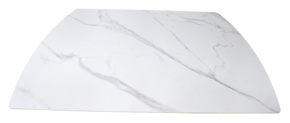 White gloss marble effect large extending Bentley Designs dining table with sleek surface and sturdy legs, ideal for modern dining rooms.