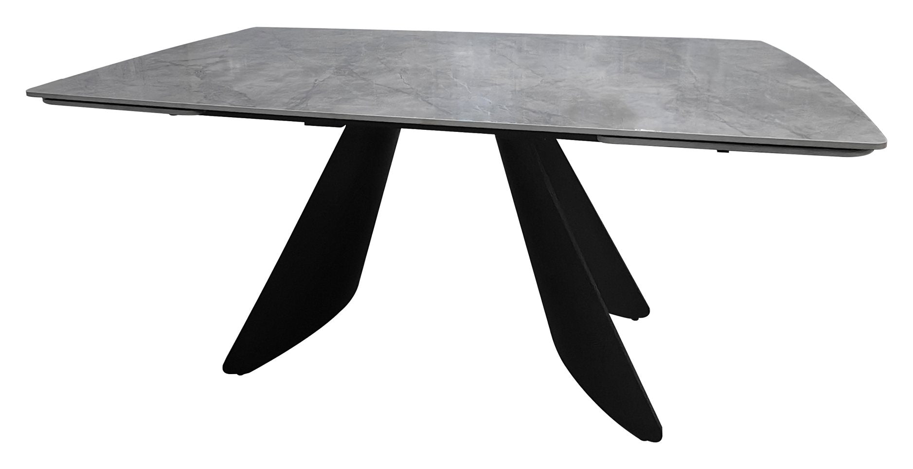 Levanti Light Grey Gloss Sintered Stone 6 8 Seater Double End Extension Dining Table with Tapered Black Base