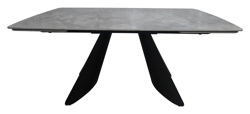 Levanti Light Grey Gloss Sintered Stone 6 8 Seater Double End Extension Dining Table with Tapered Black Base - Home Furniture Interiors
