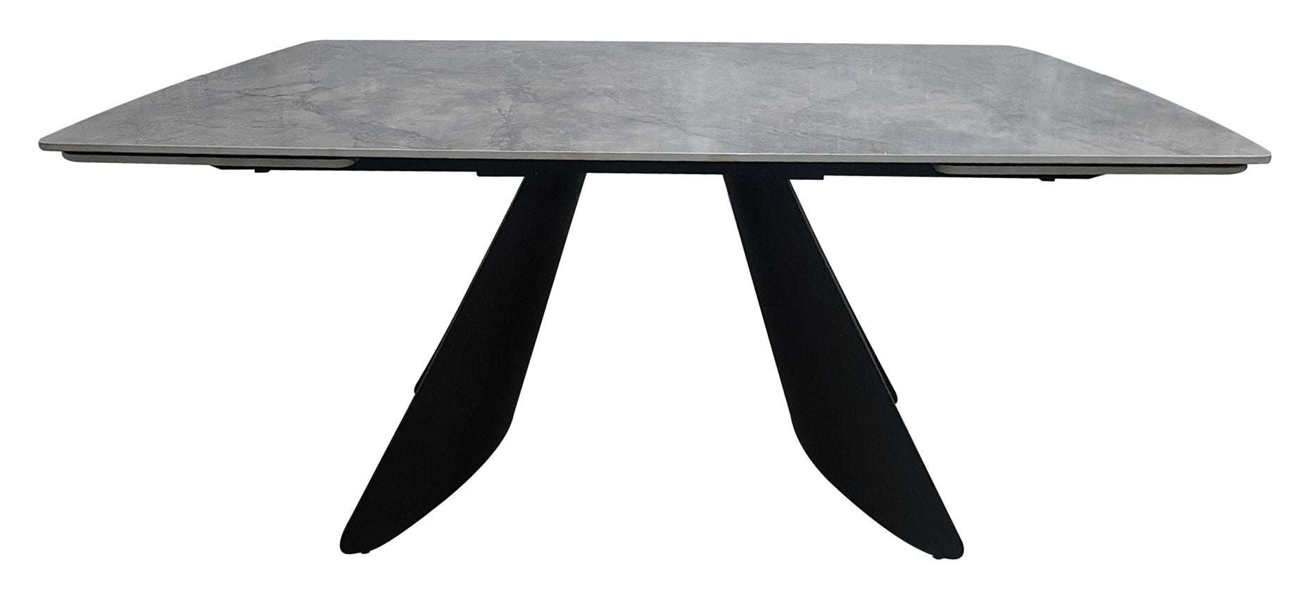 Levanti Light Grey Gloss Sintered Stone 6 8 Seater Double End Extension Dining Table with Tapered Black Base - Home Furniture Interiors
