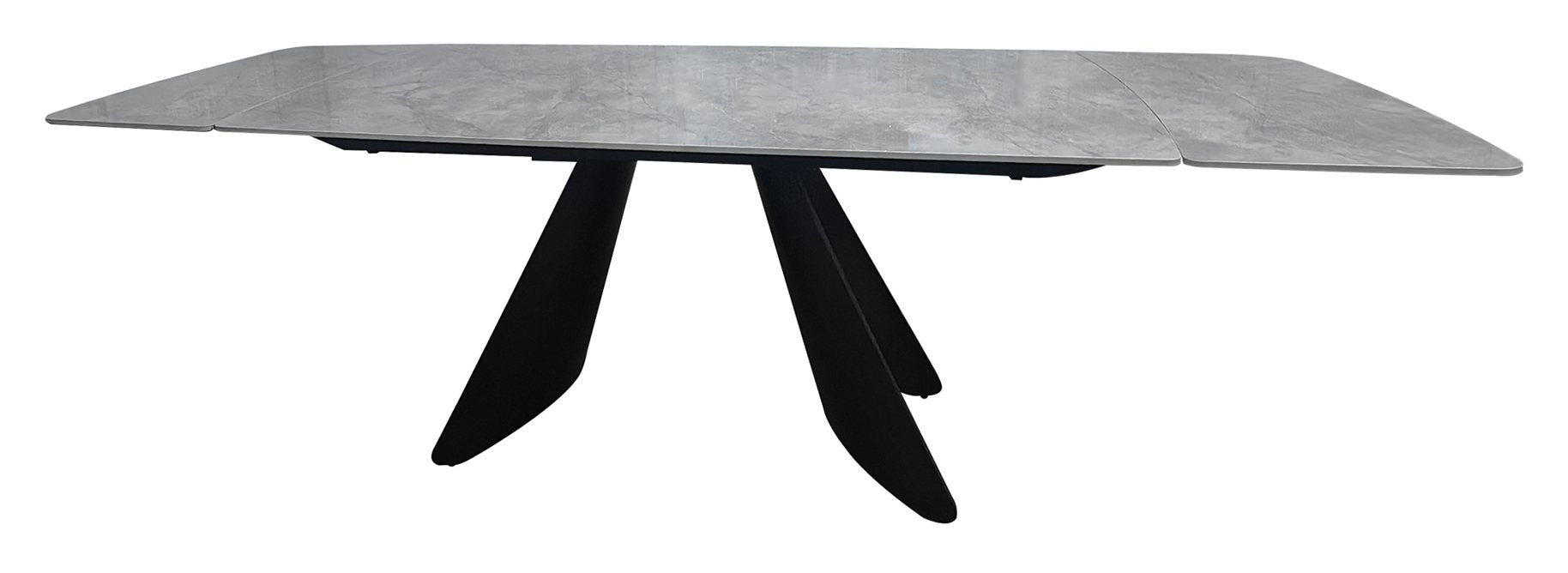 Levanti Light Grey Gloss Sintered Stone 6 8 Seater Double End Extension Dining Table with Tapered Black Base - Home Furniture Interiors