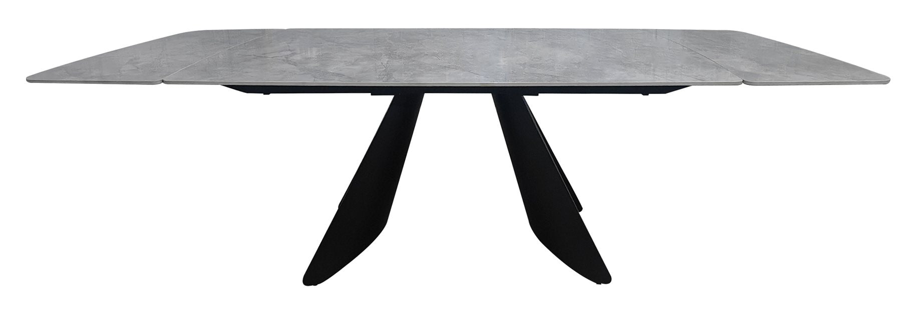 Levanti Light Grey Gloss Sintered Stone 6 8 Seater Double End Extension Dining Table with Tapered Black Base - Home Furniture Interiors