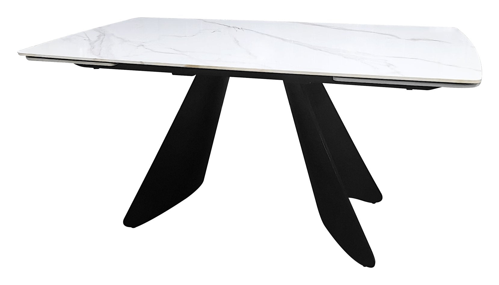 Levanti White Gloss Sintered Stone 6 8 Seater Double End Extension Dining Table with Tapered Black Base